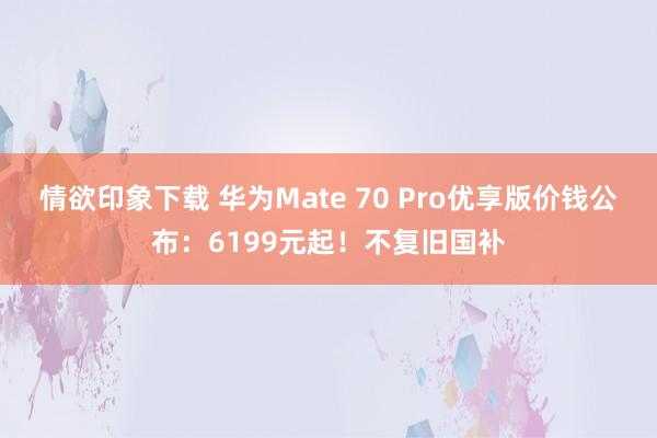 情欲印象下载 华为Mate 70 Pro优享版价钱公布：6199元起！不复旧国补